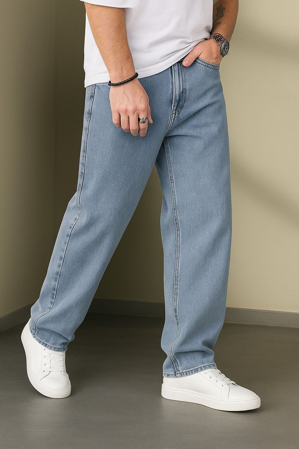 Vasura Jeans Loose Fit Mid Rise Light Blue Men Denim Jeans - Image 3