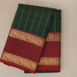 Deep Bottle Green Kanjivaram Silk Saree with Maroon Rettai Pettu Border