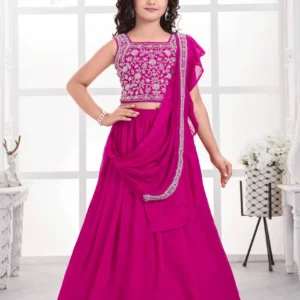 Embroidered Art Silk Rani Festive Wear Readymade Lehenga Choli For Kids