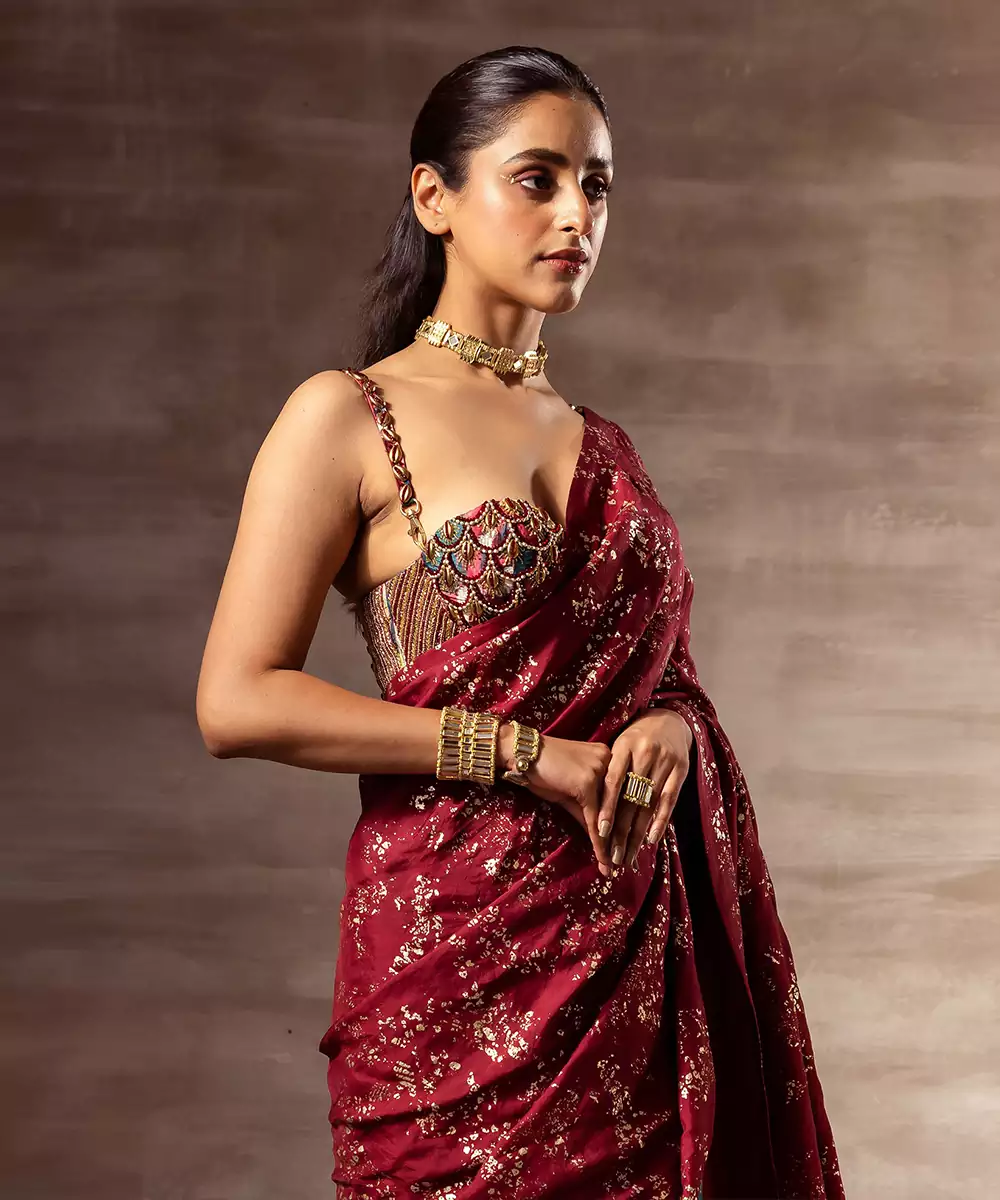 Ikat Mulberry Silk Corset Blouse – Contemporary Ethnic Style - Image 3